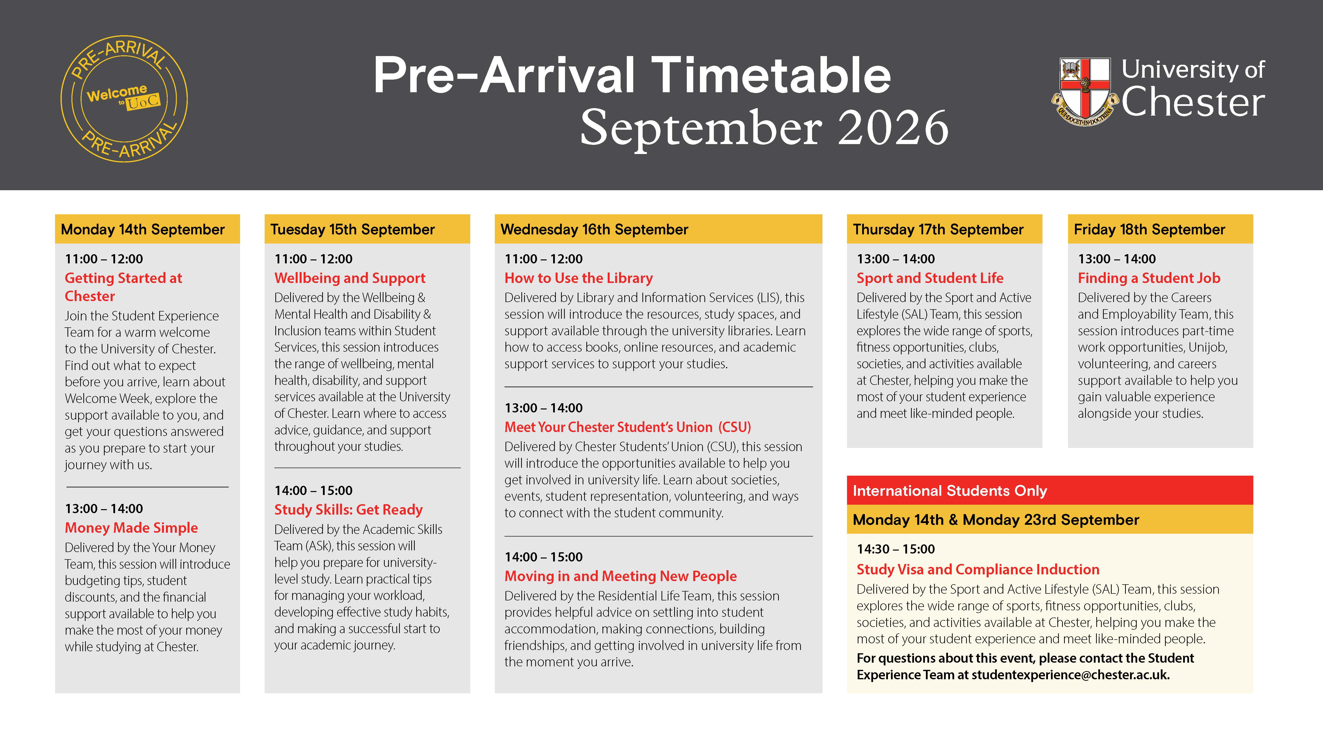 Pre-arrival timetable