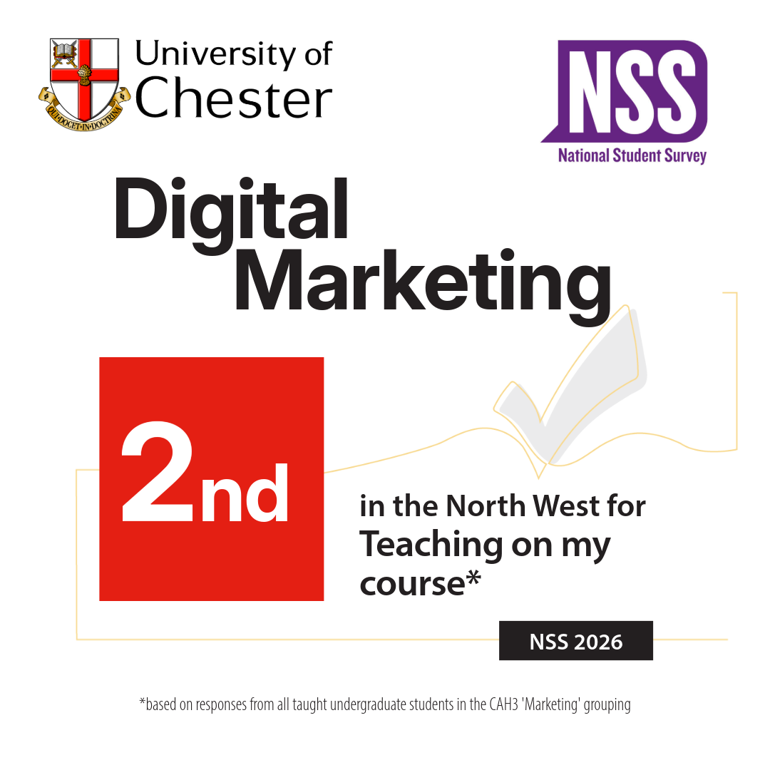 Digital Marketing is second in North West for Teaching on my course