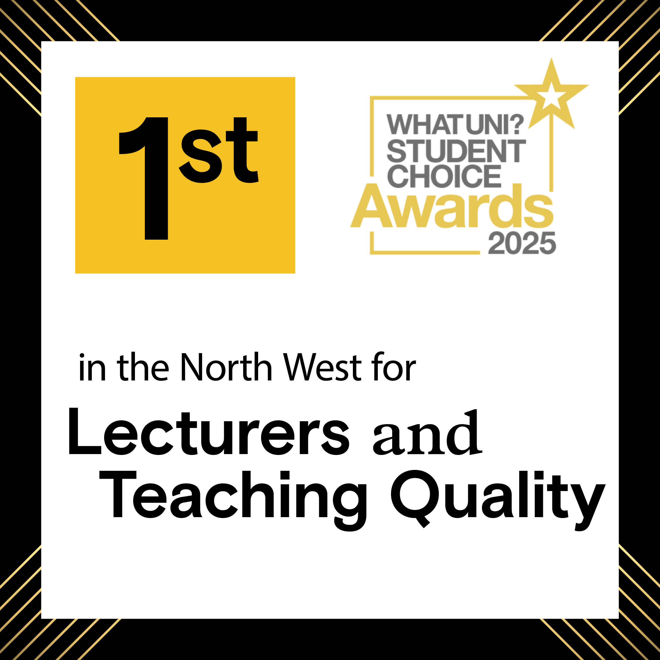 What Uni student choice: first in the north west Lecturers and teaching Quality.