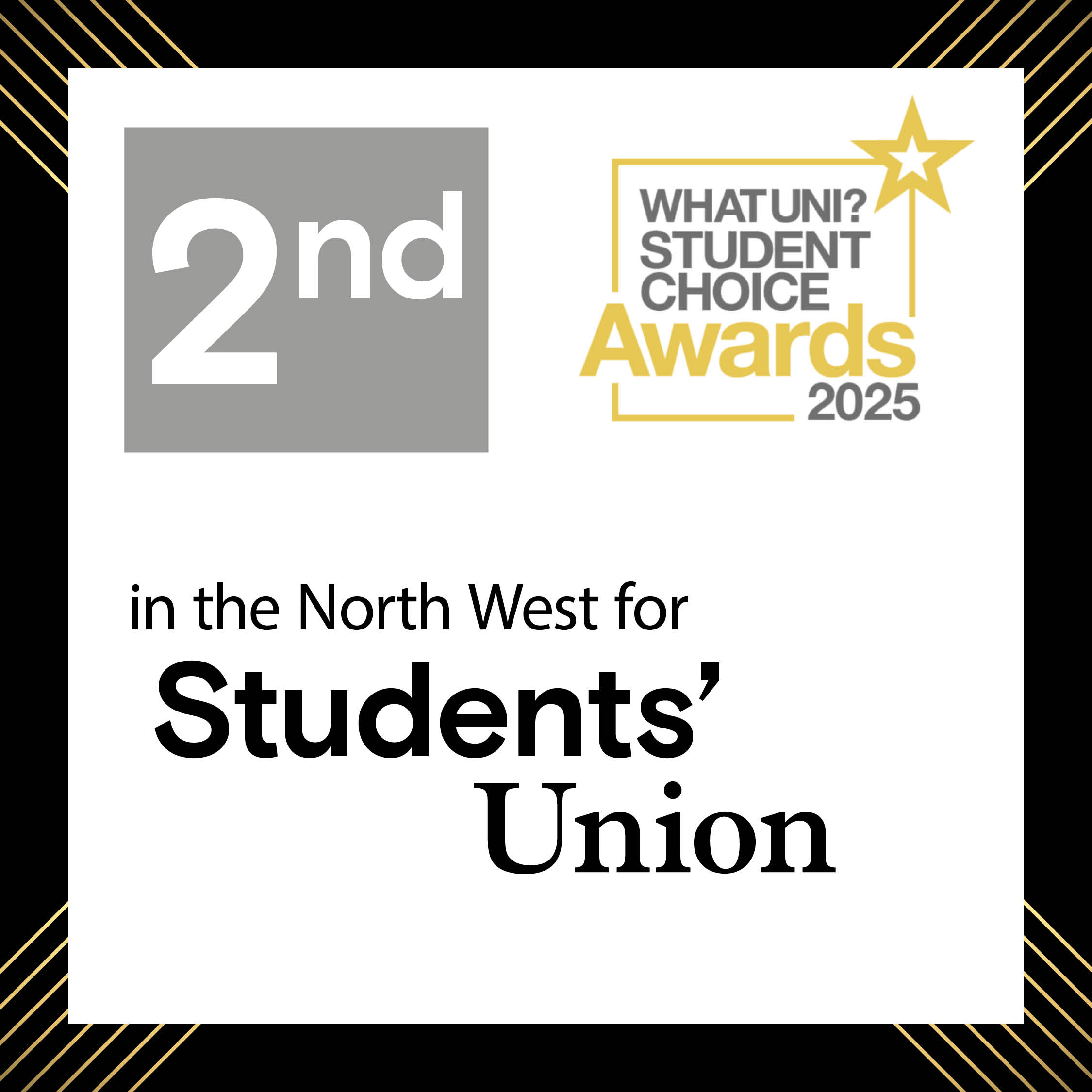 What Uni student choice award: second in the north for student union.