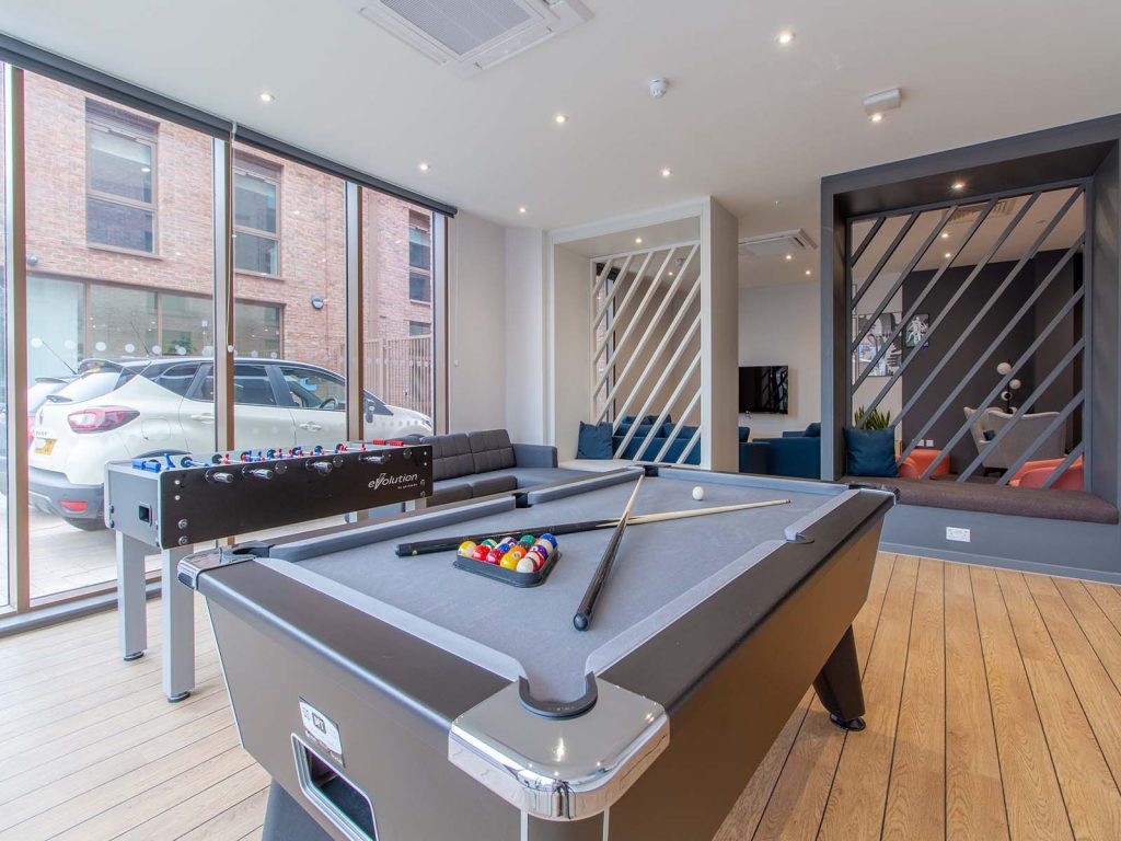 A pool table in the Tudor Place Social Space