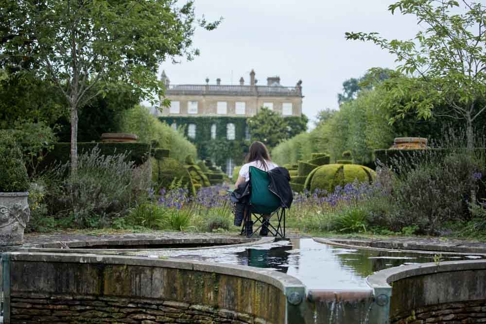 Emma sketching at Highgrove Gardens.