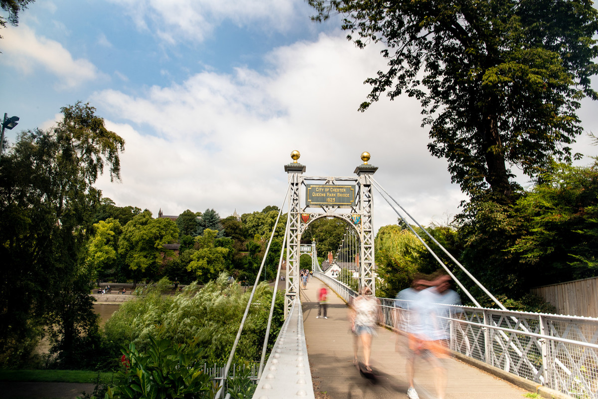 Queens Park Bridge, blue sky and white clouds