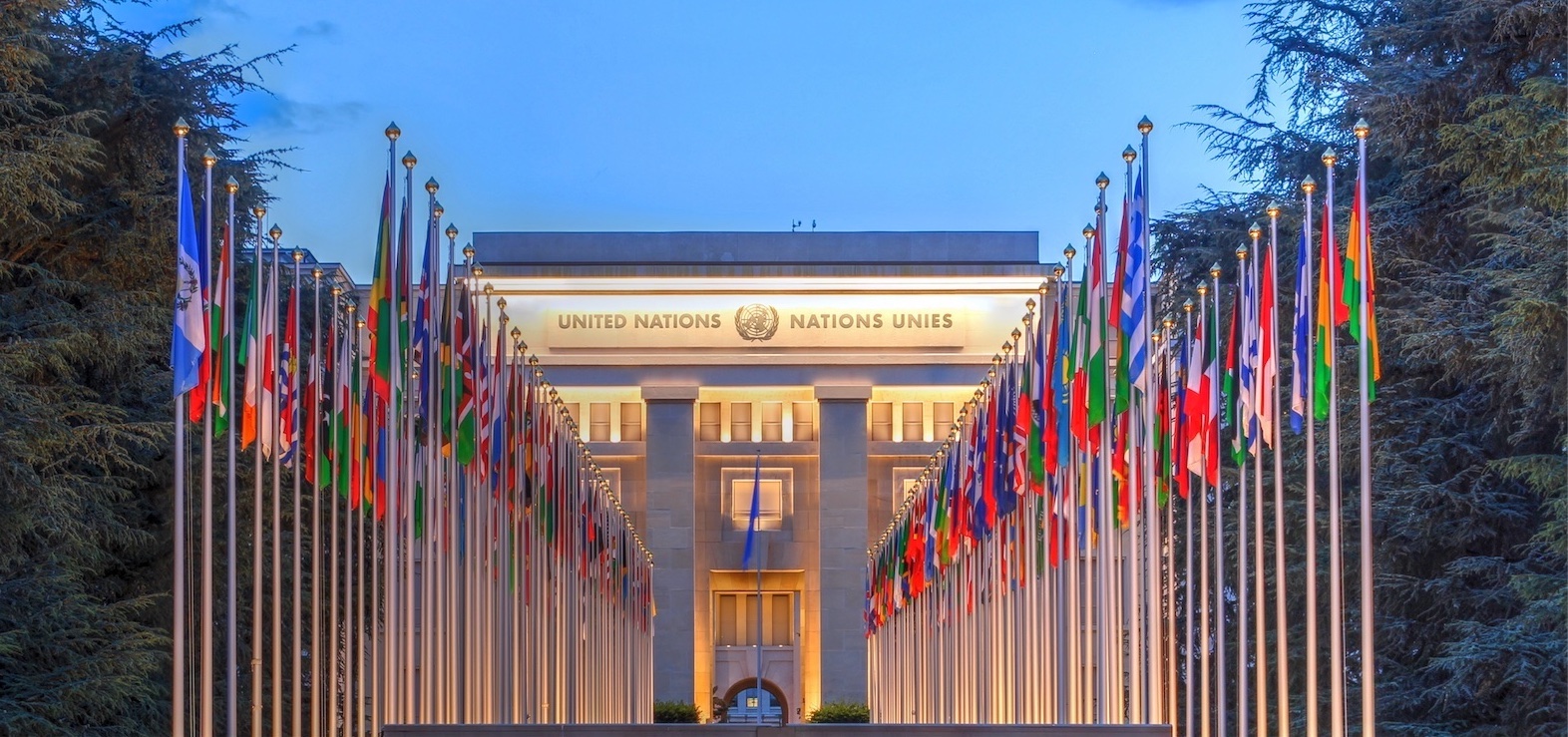 UN flags in United Nations, Geneva, Switzerland
