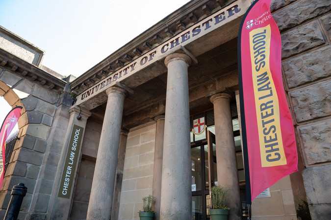 chester law school sign outside of building with columns