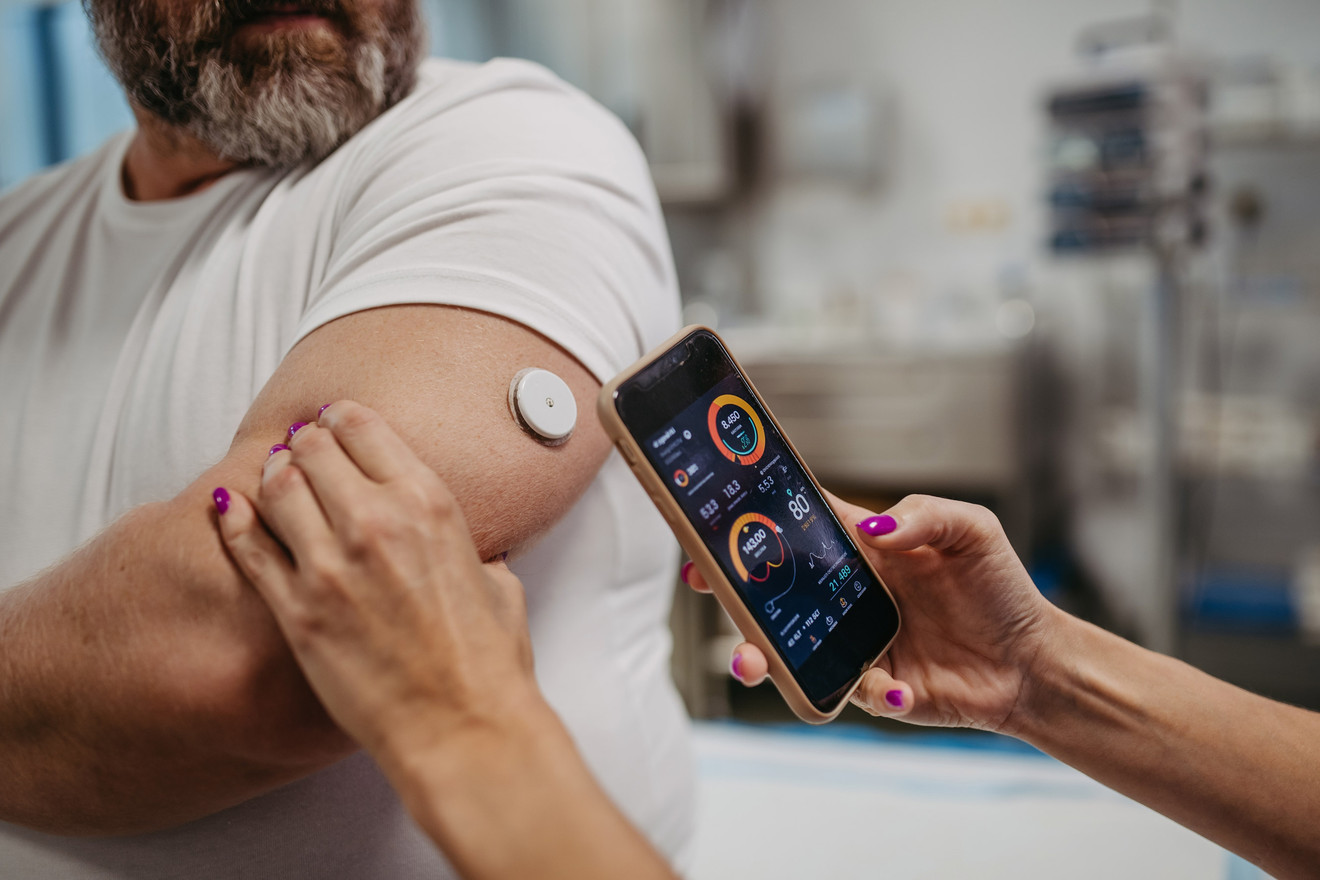 A person using a phone app in a medical procedure