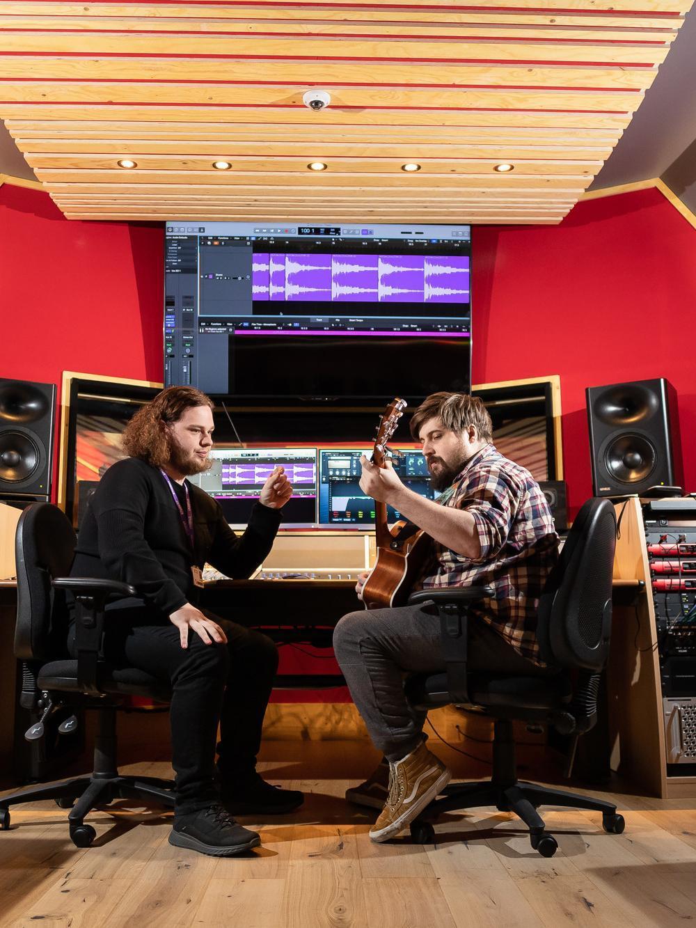 Students in music production studio