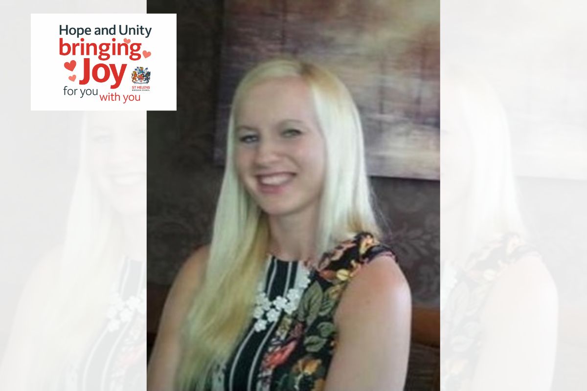 A head-and-shoulders picture of a woman looking at the camera, smiling. Inset in the top-left corner is the campaign logo used for the fundraiser, titled 