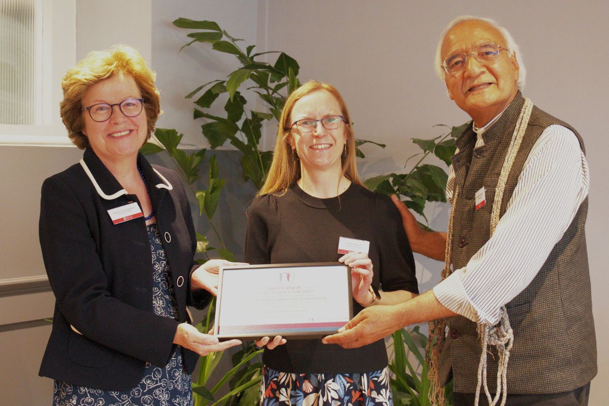 Vice-Chancellor Professor Eunice Simmons and Senior Pro Vice-Chancellor Dr Helen Galbraith with Rev Dr Inderjit Singh Bhogal OBE, founder and President of the City of Sanctuary movement.
