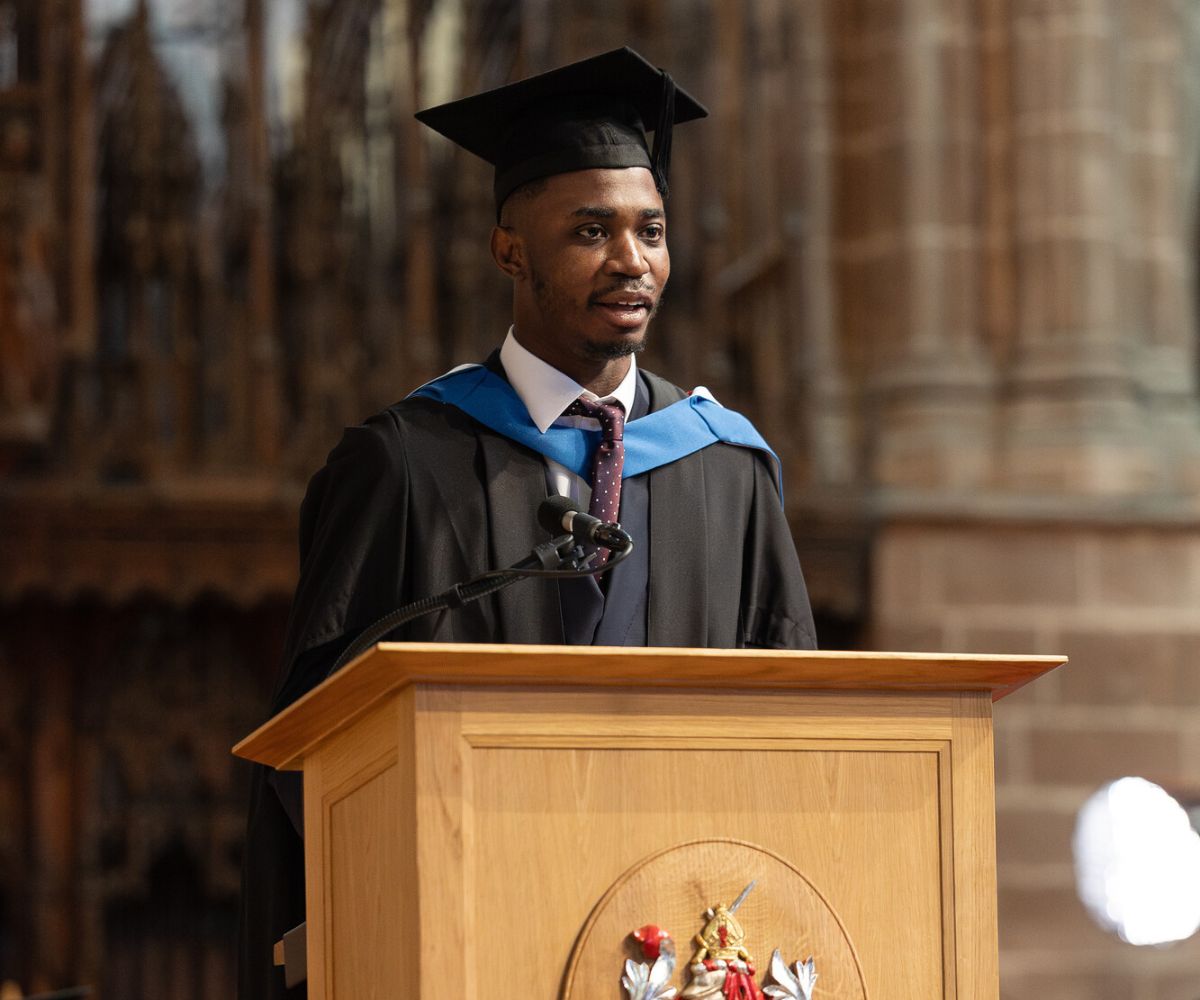 University of Chester MSc Haematology graduate, Aaron Agbanu, at the graduation ceremony.