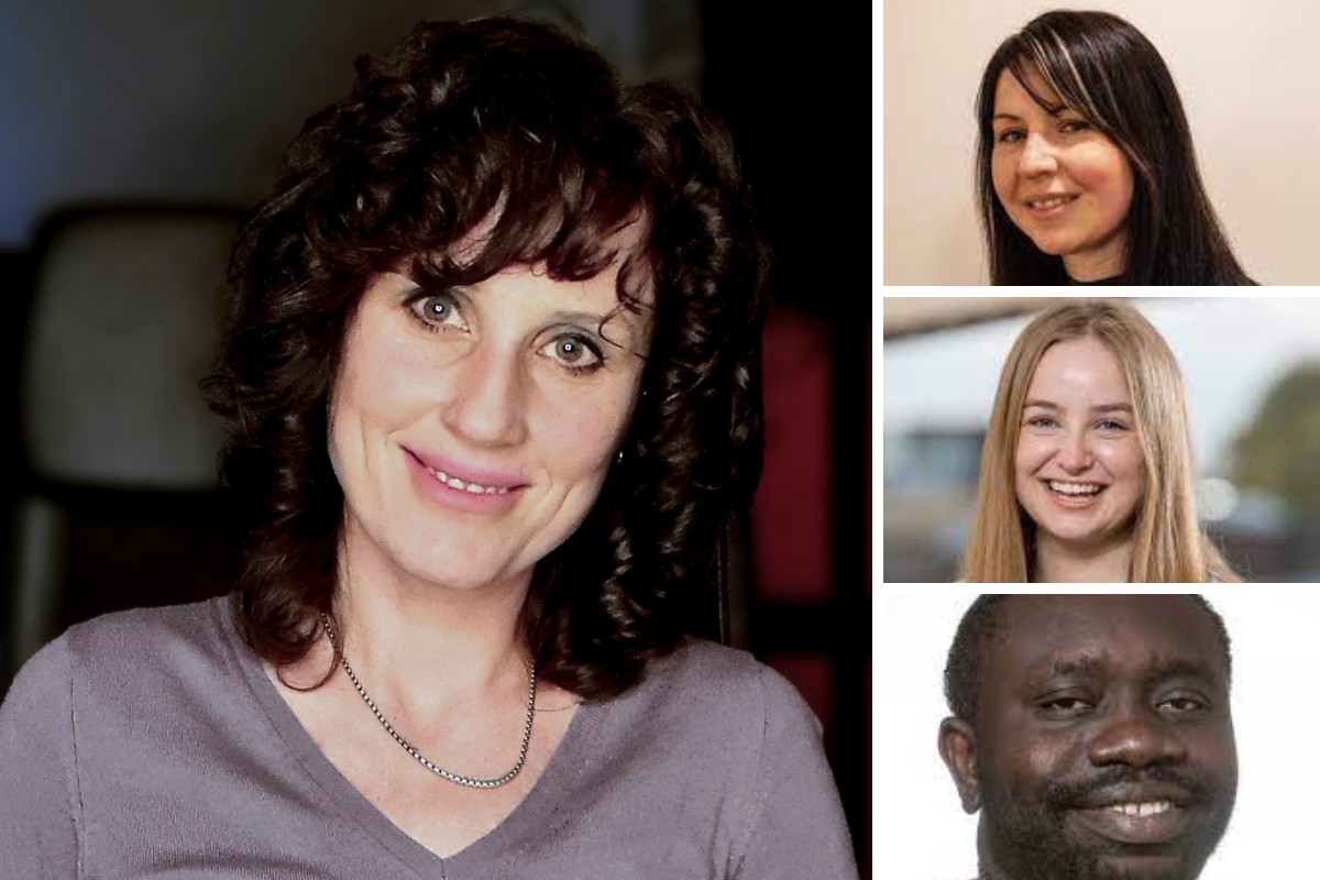 Profile pictures of Prof Chantal Davies (main) with Dr Kim Ross, Dr Holly White and Dr Eghosa Ekhator.