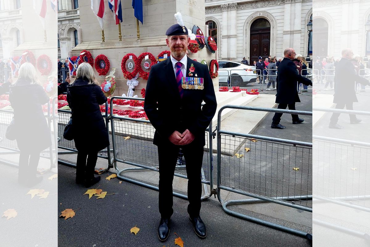 University of Chester student and decorated army veteran Mark Jones at the Cenotaph.