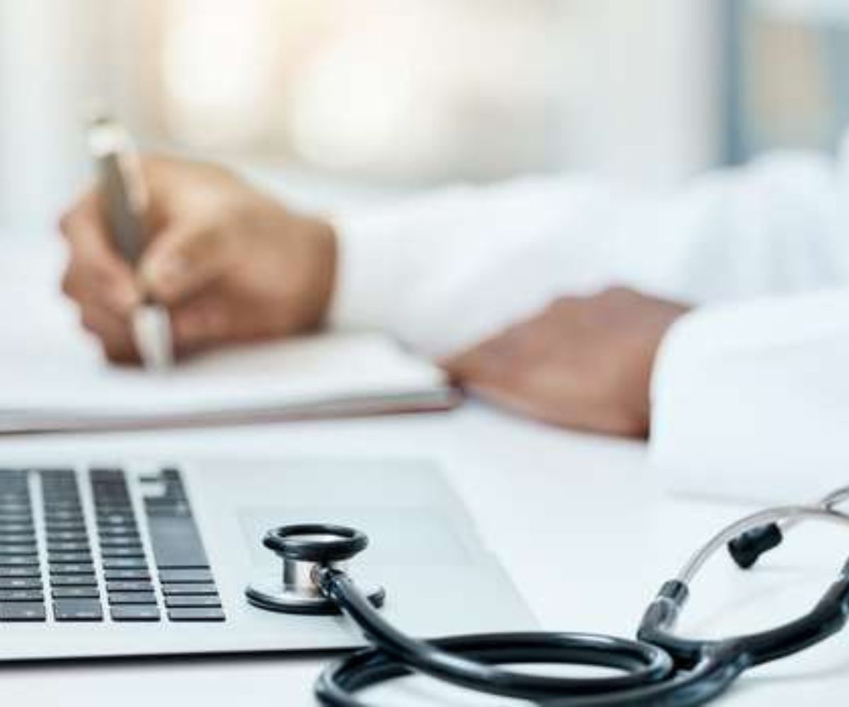 Stethoscope and laptop.