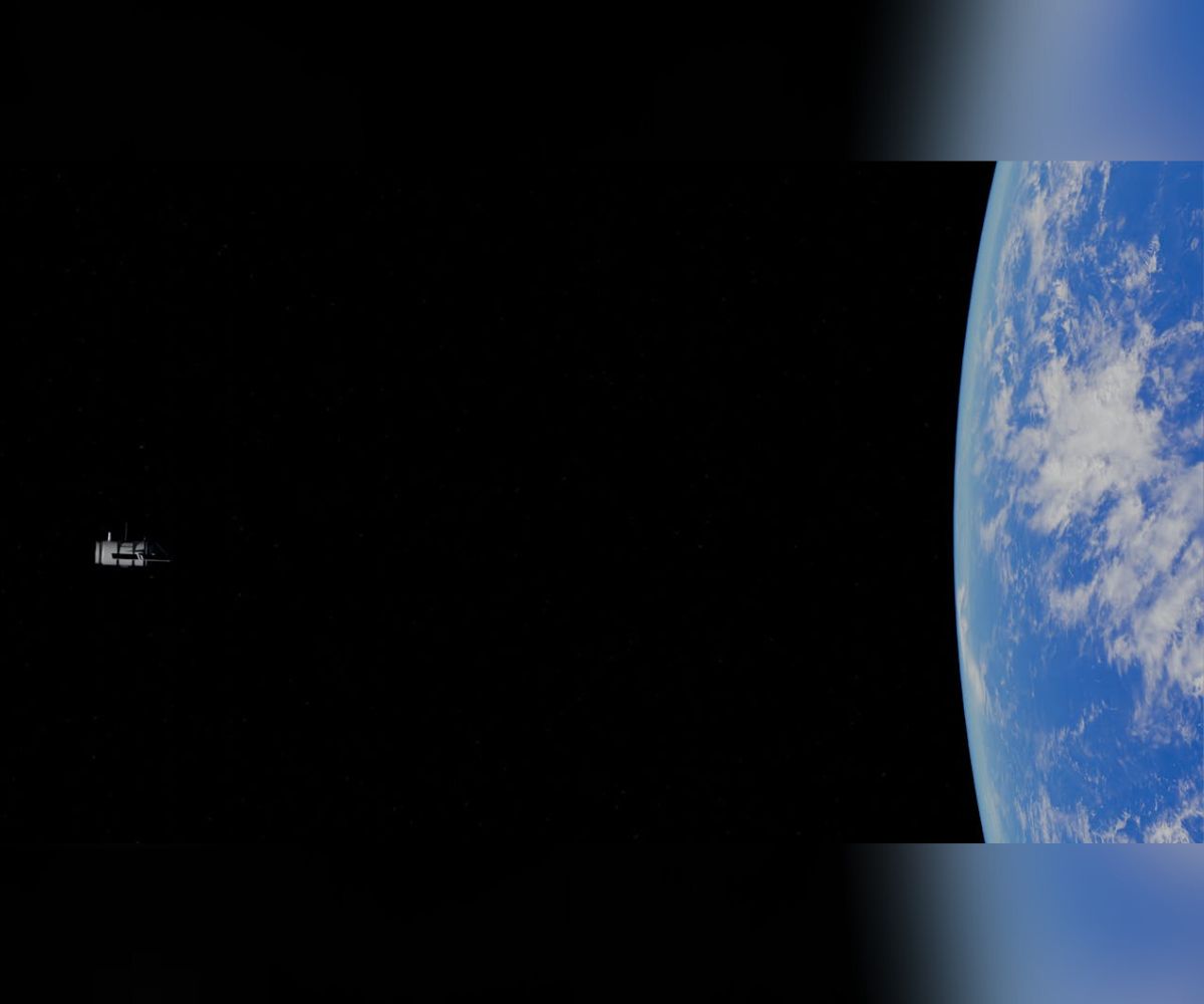 A satellite in orbit over earth.