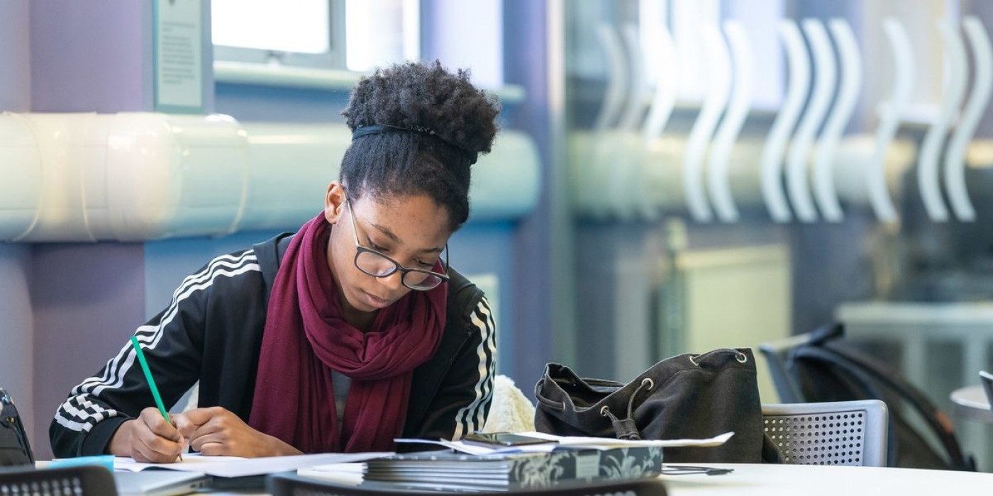 A student concentrating on her studies