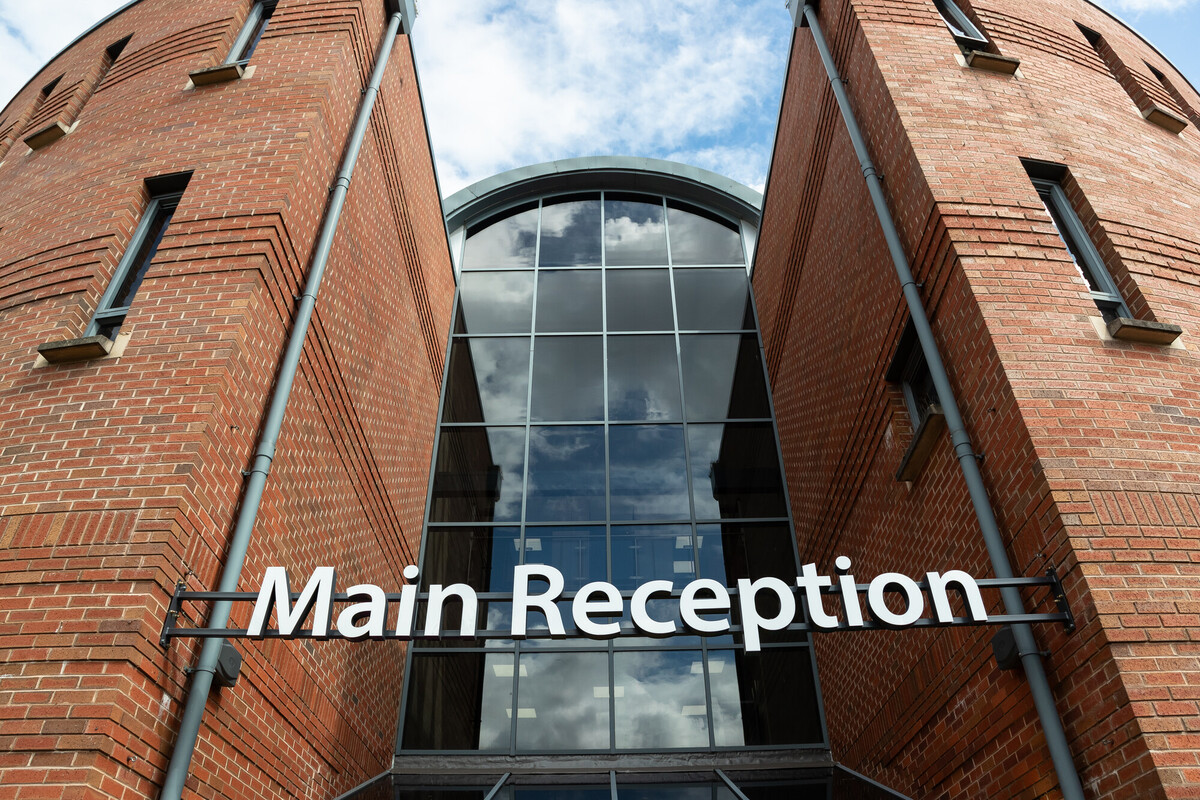 Binks building with a sign of main reception