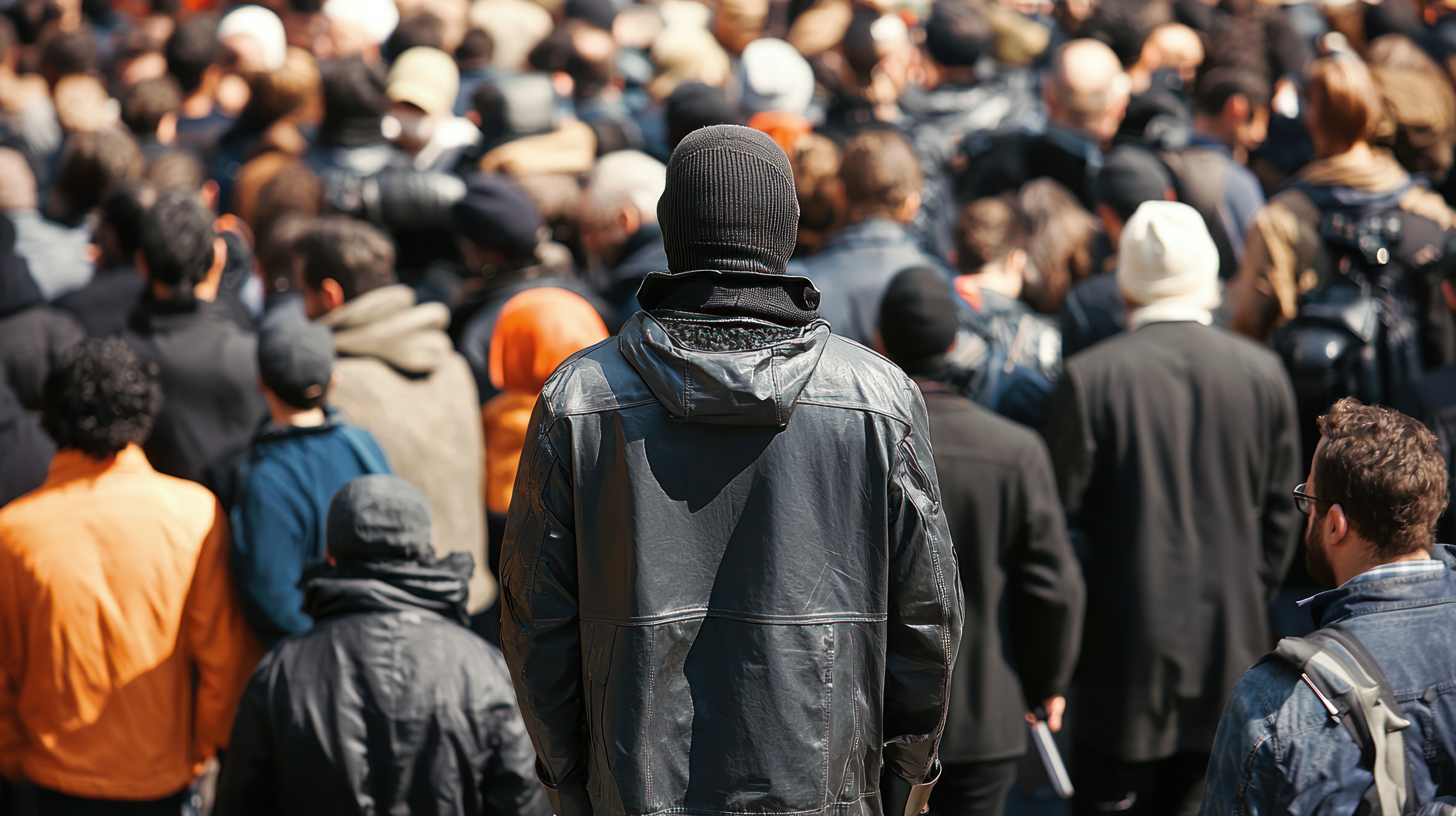 person standing in a crowd to indicate undecover police officers
