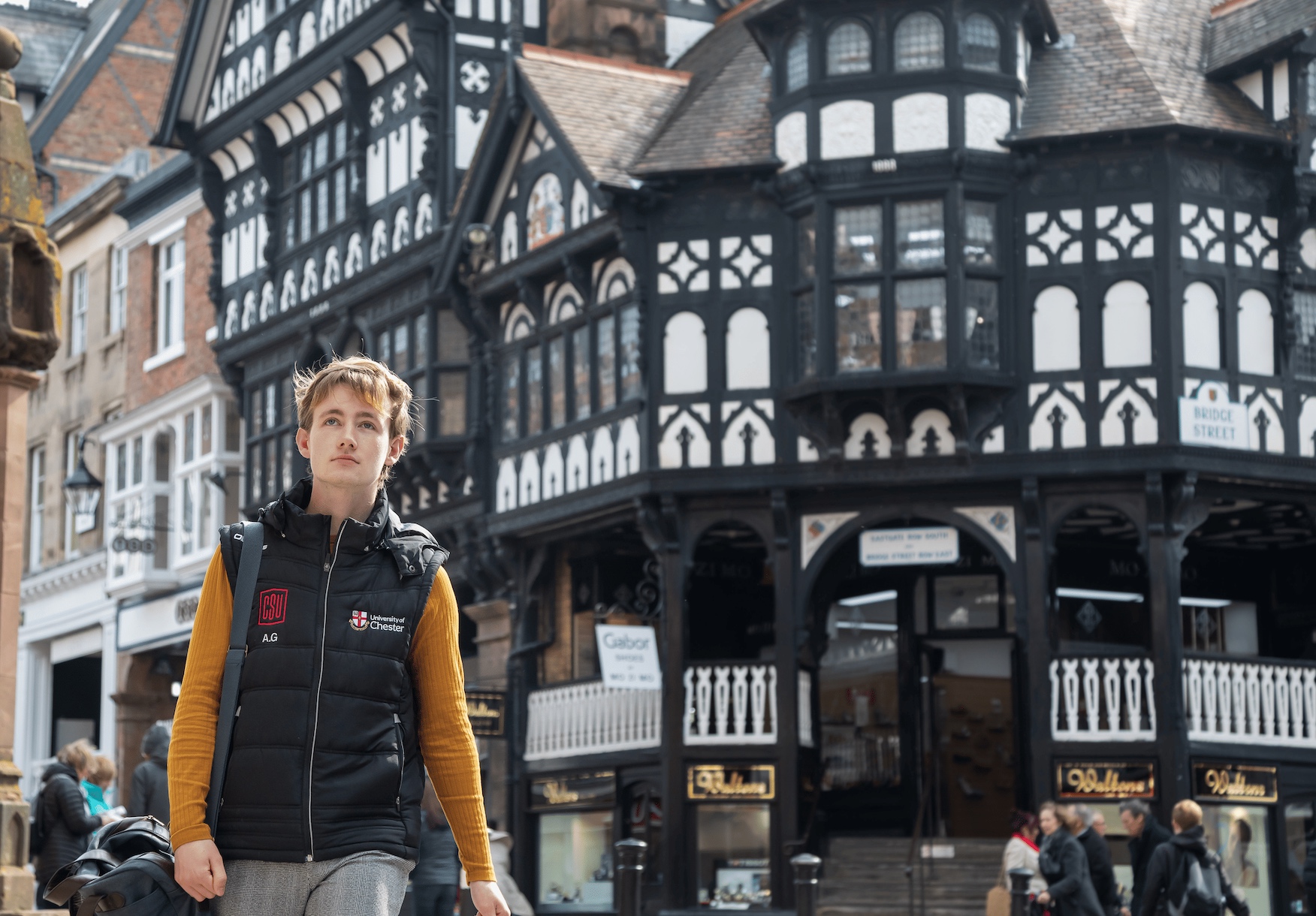Student walking through Chester