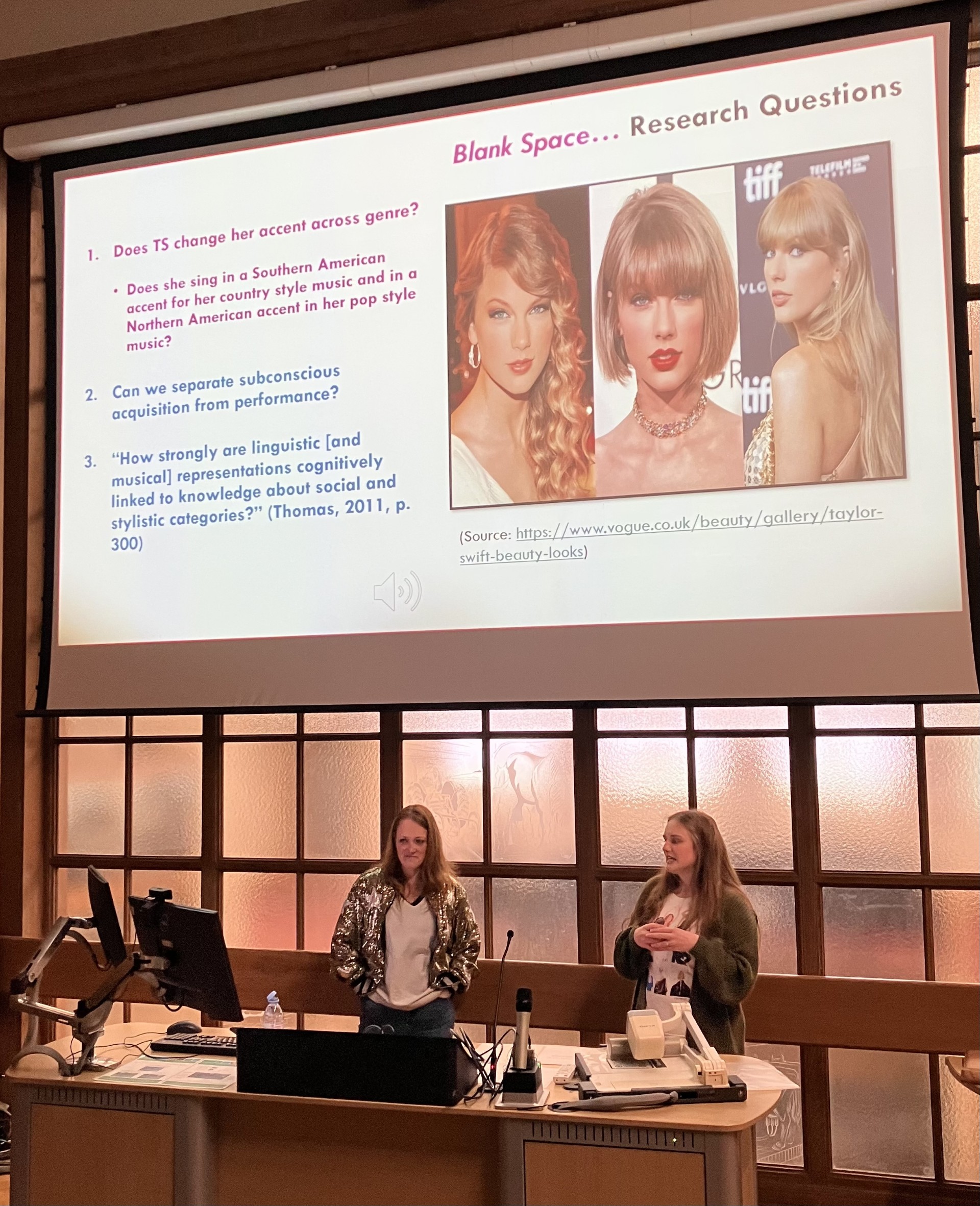 Ester and Helen delivering an international public lecture