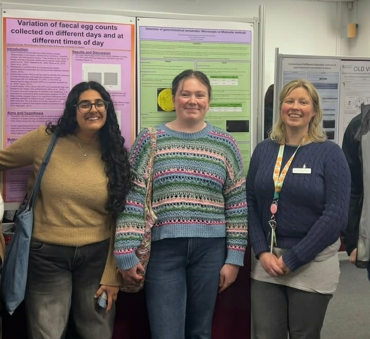 Davina Raiyat with another student and Dr Nicola Beesley