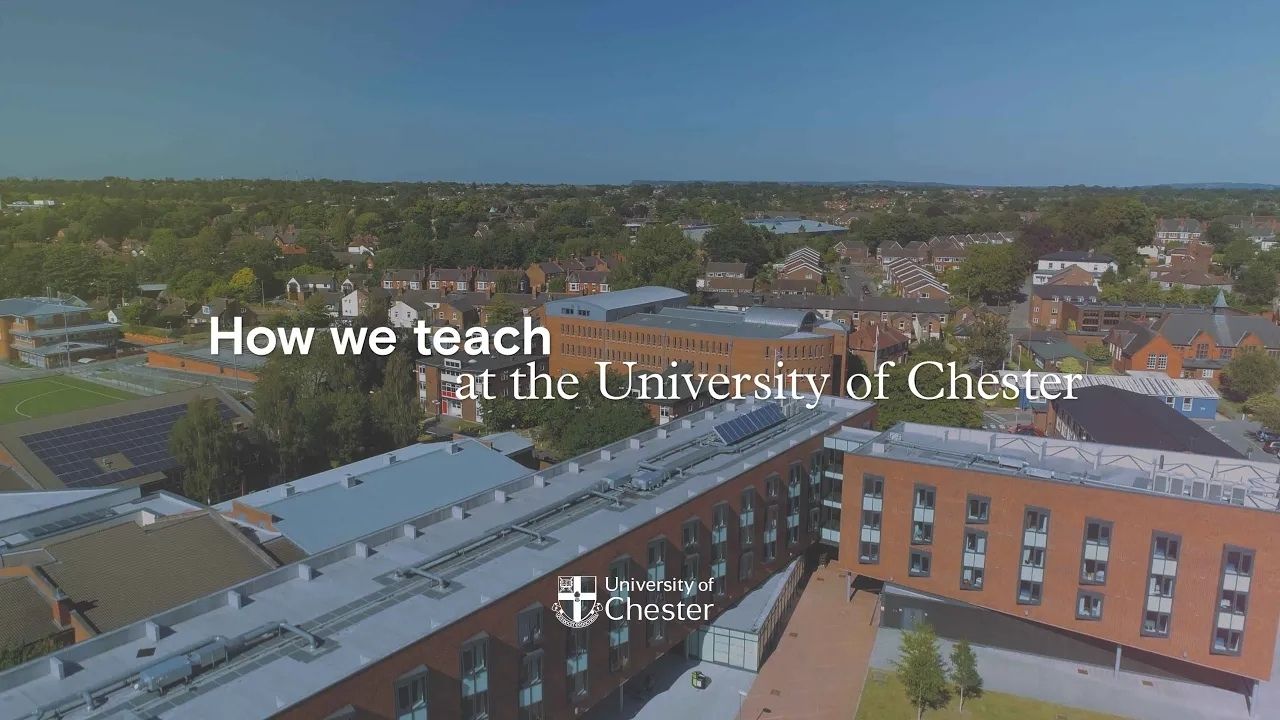 An aerial shot of Exton Park campus with text overlaid