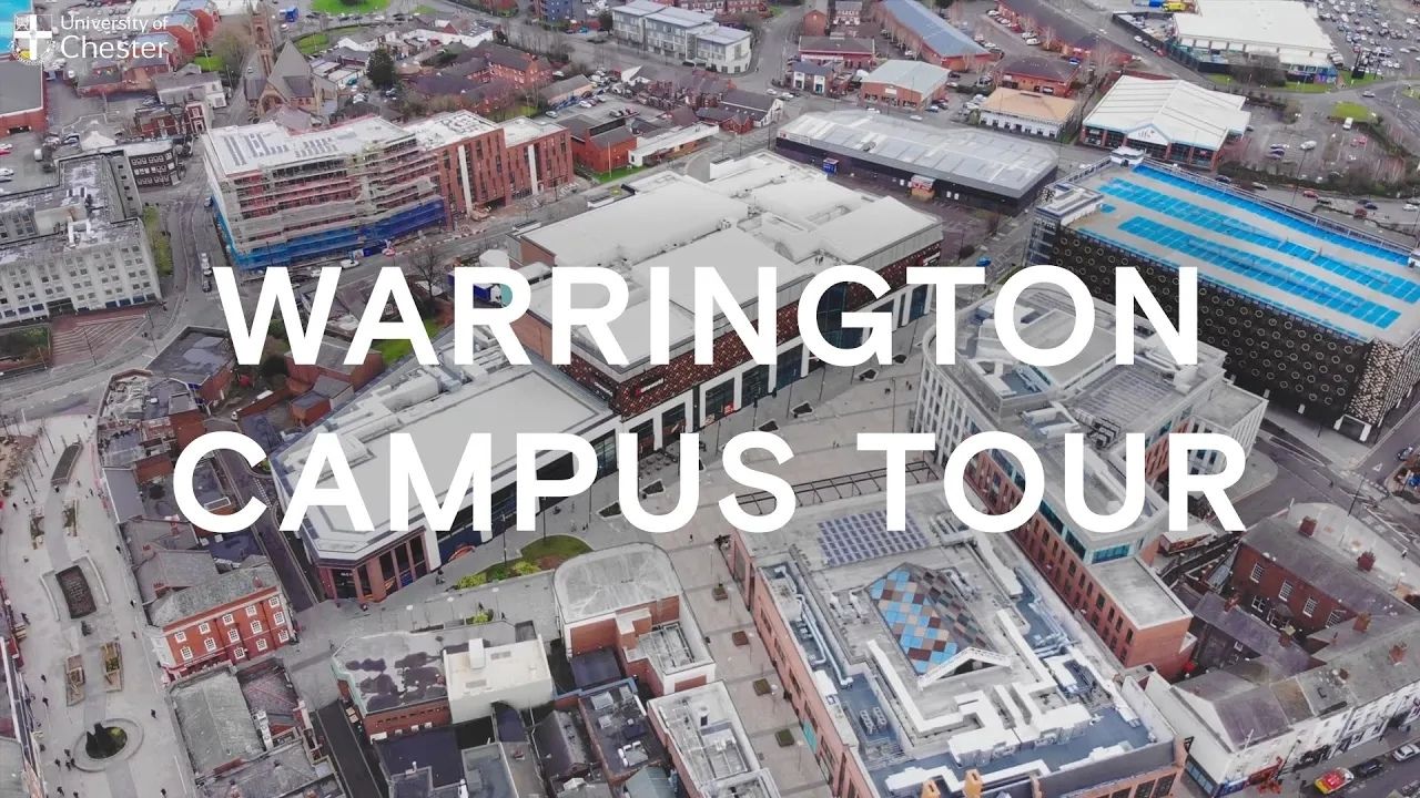 YouTube thumbnail of University Centre Warrington with text